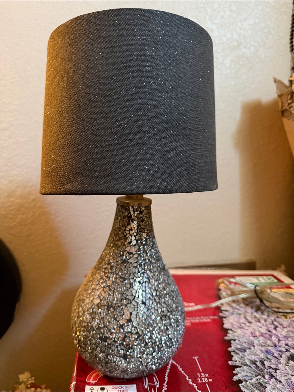Source Unknown Silver Mosaic Table Lamp with Charcoal Shade